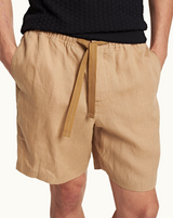 Relaxed Fit Italian Linen Drawcord Shorts In Biscuit Colour