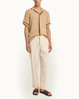 Relaxed Fit Garment Dye Cotton Trousers in Latte