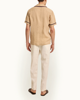 Relaxed Fit Garment Dye Cotton Trousers in Latte