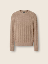 Beige Mélange Linen Cashmere and Silk Crewneck