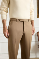 Parker Platinum Super 130s Gab Trouser - Dark Beige