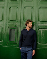 Malpensa Polo Shirt 3-Button in Pure Extra Fine Wool - Dark Navy