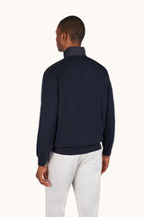 Navy Riviera Metal Shark Fin Merino Extrafine half zip sweater