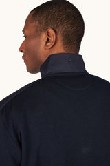 Navy Riviera Metal Shark Fin Merino Extrafine half zip sweater