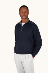 Navy Riviera Metal Shark Fin Merino Extrafine half zip sweater