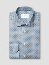 Micro Floral Print Shirt - Slim Fit Mid Blue