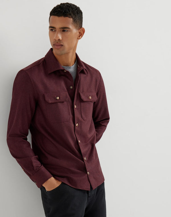 Virgin Wool Flannel Overshirt - Amaranth