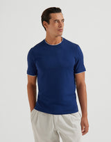 Blue Cotton jersey crew neck T-shirt with faux-layering
