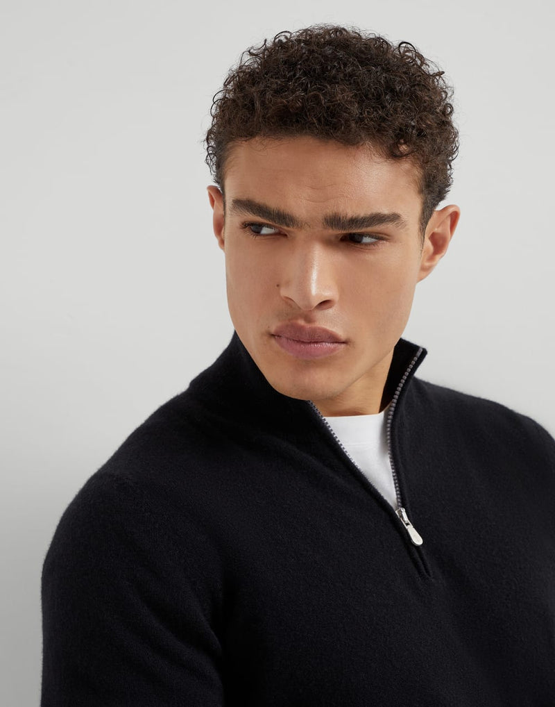 Black and Grey Half Zip Cashmere Sweater