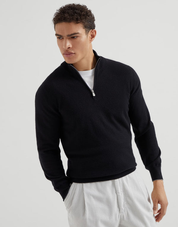 Black and Grey Half Zip Cashmere Sweater