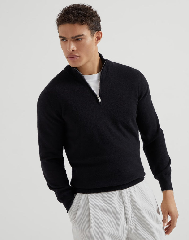 Black and Grey Half Zip Cashmere Sweater
