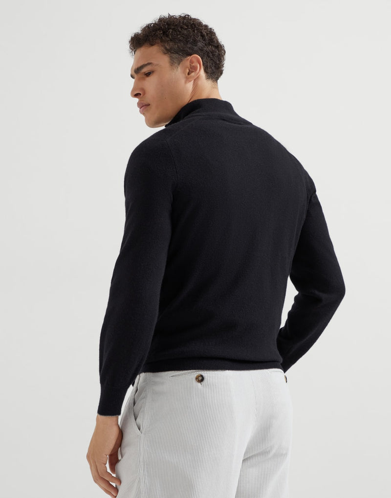 Black and Grey Half Zip Cashmere Sweater