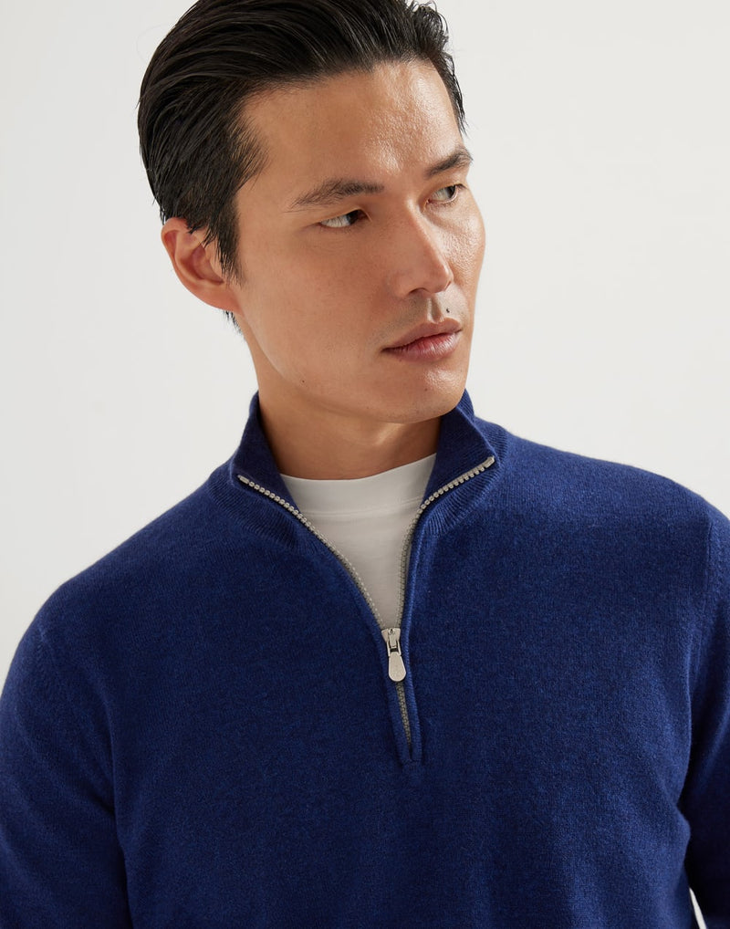 Dark Blue Half Zip Cashmere Sweater
