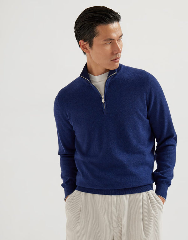 Dark Blue Half Zip Cashmere Sweater