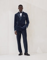 Lightweight virgin wool and silk twill tuxedo trousers