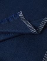 Blue Cashmere Diagonal Scarf with Striped Edge