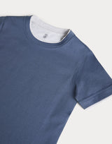 Blue Cotton jersey T-shirt with faux-layering
