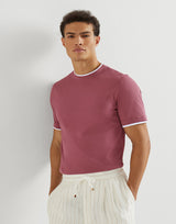 Coral Cotton jersey crew neck T-shirt with faux-layering