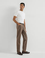 Hazelnut Garment-dyed comfort lightweight denim traditional fit five-pocket trousers