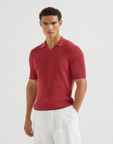 Red Cotton English rib knit polo
