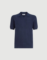 Navy Cotton English rib knit polo