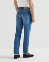 Lightweight old denim traditional fit five-pocket trousers