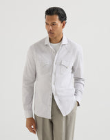 Cotton piqué western shirt in Pebble Grey