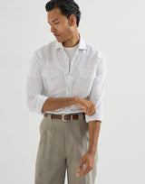Cotton piqué western shirt in Pebble Grey