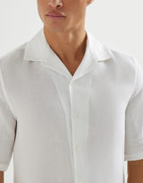 White Linen easy fit short sleeve shirt with camp collar