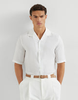 White Linen easy fit short sleeve shirt with camp collar