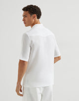 White Linen easy fit short sleeve shirt with camp collar