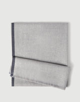 Pearl Grey Wool and cashmere diagonal scarf with striped edge