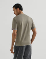 Cotton jersey crew neck T-shirt with faux-layering in Military Green