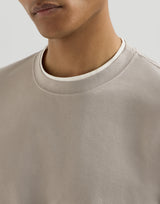 Cotton jersey crew neck T-shirt with faux-layering in Rock Grey