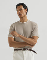 Cotton jersey crew neck T-shirt with faux-layering in Rock Grey