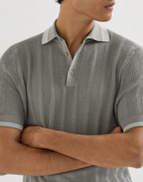 Olive Green Cotton textured rib knit polo