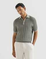 Olive Green Cotton textured rib knit polo