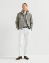 Cotton English rib sweater with half zip and raglan sleeves in Light Grey