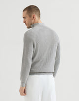 Cotton English rib sweater with half zip and raglan sleeves in Light Grey