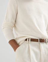 White Cotton textured rib lightweight sweater