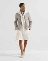 Light Brown Linen and hemp diagonal outerwear jacket