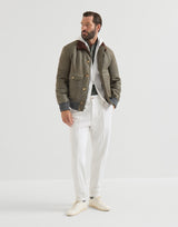 Virgin wool, silk and cotton piqué polo shirt with spread collar in Military Green