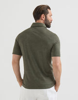 Virgin wool, silk and cotton piqué polo shirt with spread collar in Military Green