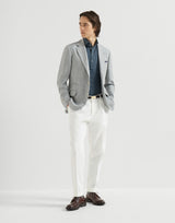Virgin wool, silk and cotton piqué polo shirt with spread collar in Cerulean