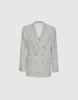 Linen Prince of Wales one-and-a-half breasted deconstructed blazer with metal buttons
