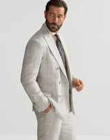 Linen Prince of Wales one-and-a-half breasted deconstructed blazer with metal buttons