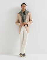 White Cotton and linen canvas trousers with pleat