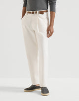 White Cotton and linen canvas trousers with pleat