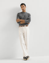 White Cotton and linen canvas trousers with pleat