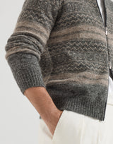 Alpaca, cashmere and wool nordic jacquard high-neck cardigan with zip